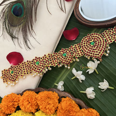 Vriksham Traditional Kemp Heart Style Hipbelt-Red Green-Pearl-G19691