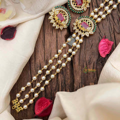 Gold look alike Pearl High Neck Choker-Leaves-Red Green-G4029