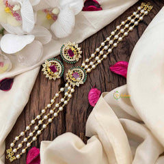 Gold look alike Pearl High Neck Choker-Leaves-Red Green-G4029