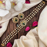 Vriksham Gold look alike Pearl High Neck Choker-Peacock -Green White-Left Side-G21795