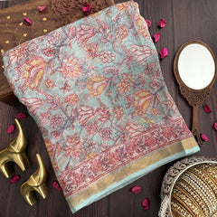 Vriksham Pista Green Floral Print Kota Cotton Saree-VS4451