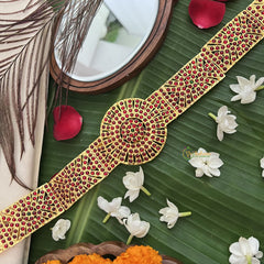 Vriksham Traditional Kemp Simple Floral Style Hipbelt-Red Green-G19681