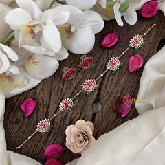 Vriksham Elegant Gold Look Alike Lotus Pink Green Short Neckpiece-G17979