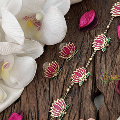 Vriksham Elegant Gold Look Alike Lotus Pink Green Short Neckpiece-G17979