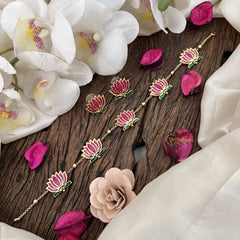 Vriksham Elegant Gold Look Alike Lotus Pink Green Short Neckpiece-G17979