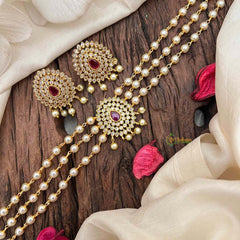 Gold look alike Pearl High Neck Choker- Tilak Red-G7291