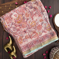 Vriksham Baby Pink Floral Print Kota Cotton Saree-VS4450