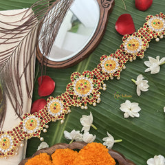 Vriksham Designer Traditional Kemp Floral Oddiyanam Hipbelt-Red Green-Pearl-G19679