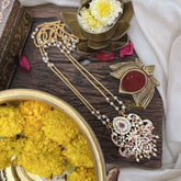 Vriksham AD Stone Lotus Pendant 2 Layer Pearl With Gold Plated Mala-Red-G18828