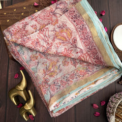 Vriksham Baby Pink Floral Print Kota Cotton Saree-VS4450
