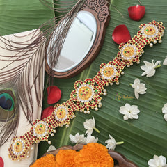 Vriksham Designer Traditional Kemp Floral Oddiyanam Hipbelt-Red Green-Pearl-G19679