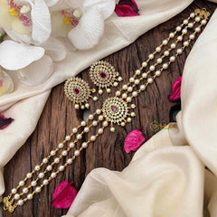Gold look alike Pearl High Neck Choker- Tilak Red-G7291