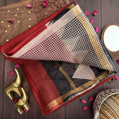 Vriksham Red with Triangle Border Kota Cotton Saree-VS4453