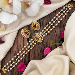 Gold look alike Pearl High Neck Choker-Branch-Red Green-G6016