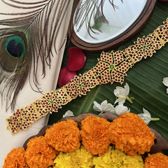 Vriksham Traditional Kemp Floral pendant-style centerpiece Hipbelt-Red Green-G19684