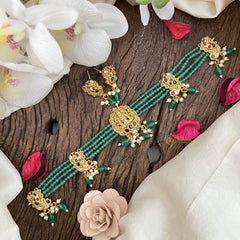 Vriksham Pastel Green Bead Temple High Neck Choker-Lakshmi Choker-G18006