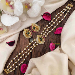 Gold look alike Pearl High Neck Choker-Peacock -Red Green-G6014