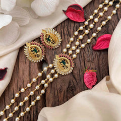 Gold look alike Pearl High Neck Choker-Peacock -Red Green-G6014