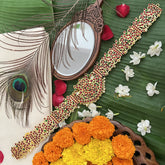 Vriksham Traditional Kemp Dual Peacock style centerpiece Hipbelt-Red Green-Pearl-G19685