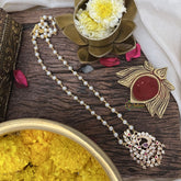 Vriksham AD Stone Peacock Pendant Pearl Layer-Red Green-G18843