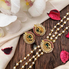 Gold look alike Pearl High Neck Choker-Peacock -Red Green-G6014