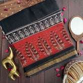 Vriksham Black And Red Golden Border Kota Cotton Saree-VS4462