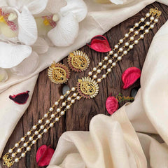 Pearl Temple High Neck Choker-Peacock -Red White-G6030