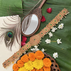 Vriksham Traditional Kemp Round Style Hipbelt-Red Green-Pearl-G19680