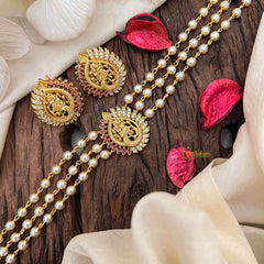 Pearl Temple High Neck Choker-Peacock -Red White-G6030