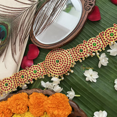 Vriksham Traditional Kemp Round Style Hipbelt-Red Green-Pearl-G19680