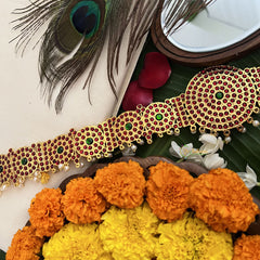 Vriksham Traditional Kemp Round Style Hipbelt-Red Green-Pearl-G19680