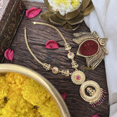 Vriksham Lakshmi Round Pendant Short Neckpiece-Red Beads-G18849