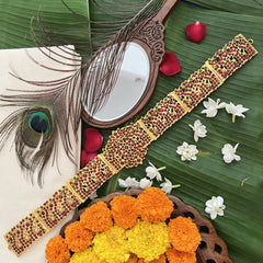 Vriksham Traditional Kemp Bharatanatyam Temple Kemp Hipbelt-Red Green-G19683