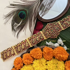 Vriksham Traditional Kemp Bharatanatyam Temple Kemp Hipbelt-Red Green-G19683