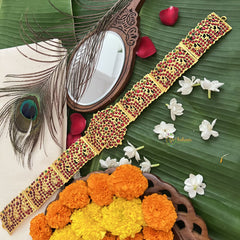 Vriksham Traditional Kemp Bharatanatyam Temple Kemp Hipbelt-Red Green-G19683