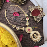 Vriksham Lakshmi Round Pendant Short Neckpiece-Green Beads-G18850