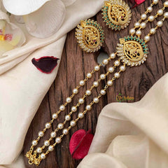 Vriksham Pearl Temple Radha Krishna High Neck Choker-Peacock -Green White-G21797