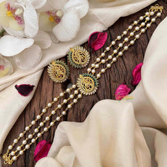 Vriksham Pearl Temple Radha Krishna High Neck Choker-Peacock -Green White-G21797