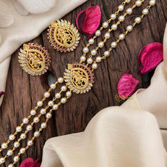 Vriksham Pearl Temple Radha Krishna High Neck Choker-Peacock -Red White-G21796