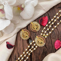 Vriksham Pearl Temple Radha Krishna High Neck Choker-Peacock -Red White-G21796