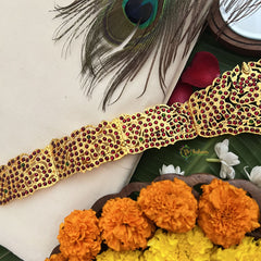 Vriksham Traditional Kemp Dual Peacock & Lakshmi Hipbelt-Red Green-G19690