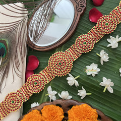 Vriksham Traditional Kemp Simpler Design With Rich Red Hipbelt-Red Green-G19692