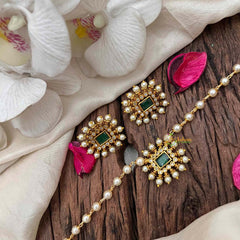 Vriksham Gold-Plated Emerald & Signal Line Pearl Choker Neckpiece-G21784