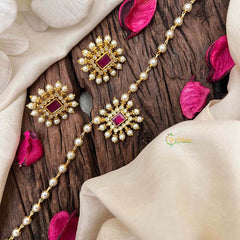 Vriksham Gold-Plated Red Ruby & Signal Line Pearl Choker Neckpiece-G21785