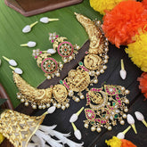 Vriksham Dual Peacock & Lakshmi Style Kundan Jadau Short Neckpiece-Pearls-J3991