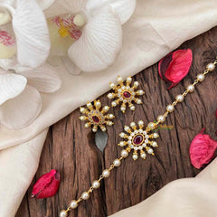 Vriksham Ruby Red Kemp Stone & Pearl Sunburst Choker Neckpiece-G21786