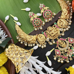 Vriksham Dual Peacock & Lakshmi Style Kundan Jadau Short Neckpiece-Pearls-J3991