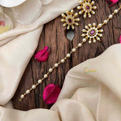 Vriksham Ruby Red Kemp Stone & Pearl Sunburst Choker Neckpiece-G21786