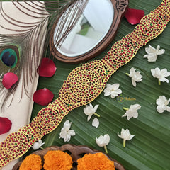 Vriksham Traditional Kemp Waistbelt for Bharatanatyam Star style centerpiece Hipbelt-Red Green-G19686