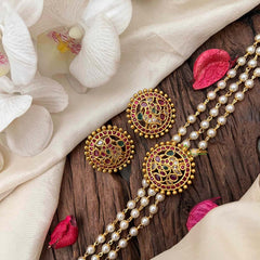 Vriksham Gold look alike Pearl High Neck Choker-Round Peacock-Neckpiece-Red Green & White-G21787